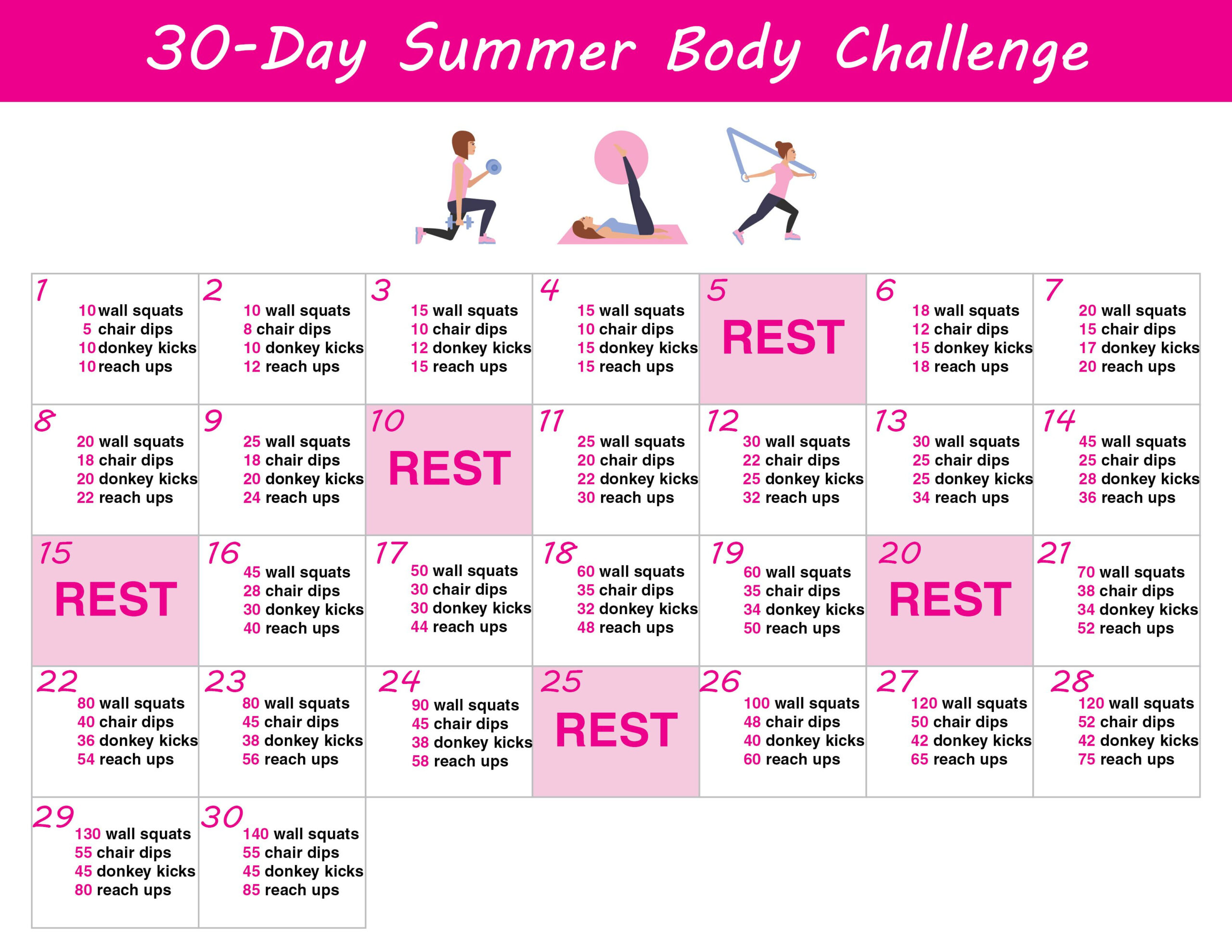 30 Day Summer Body Challenge Free Printable Workout 