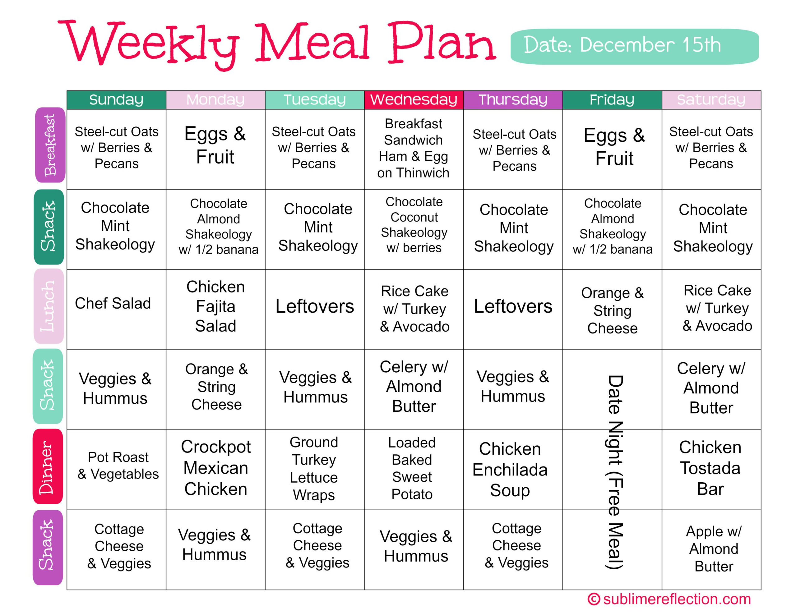 Clean Eating Diet Healthy Meal Plans Week Meal Plan
