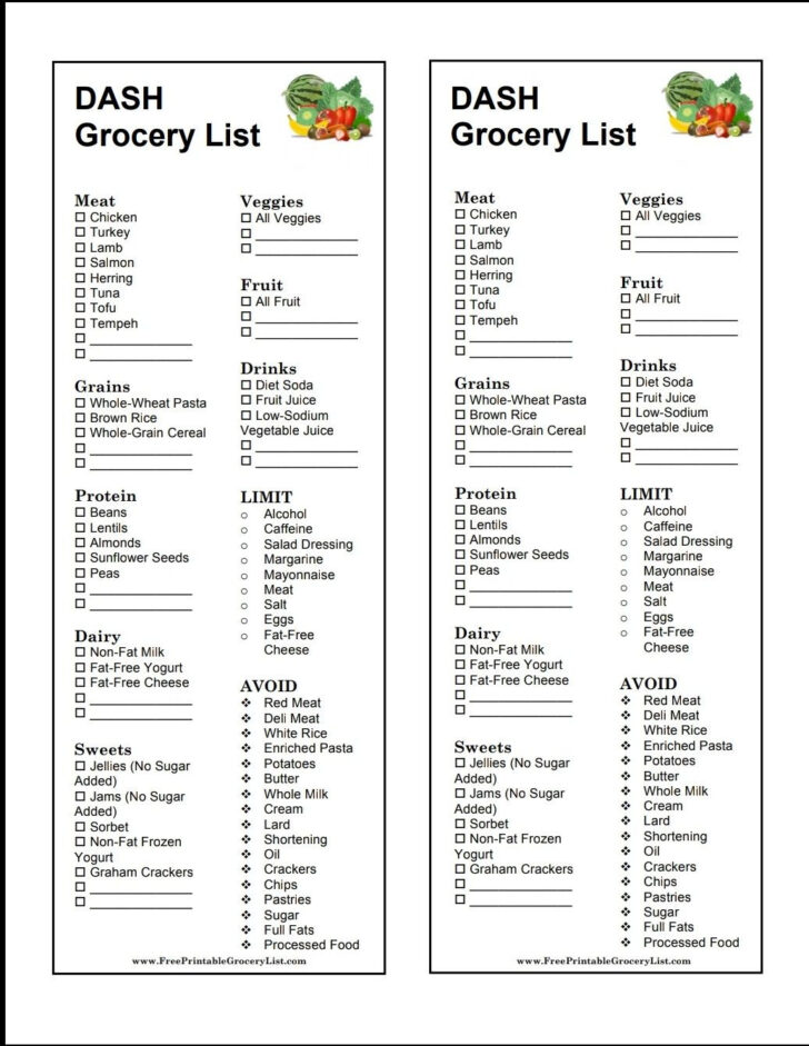 Printable Dash Diet Meal Plan And Shopping List Pdf