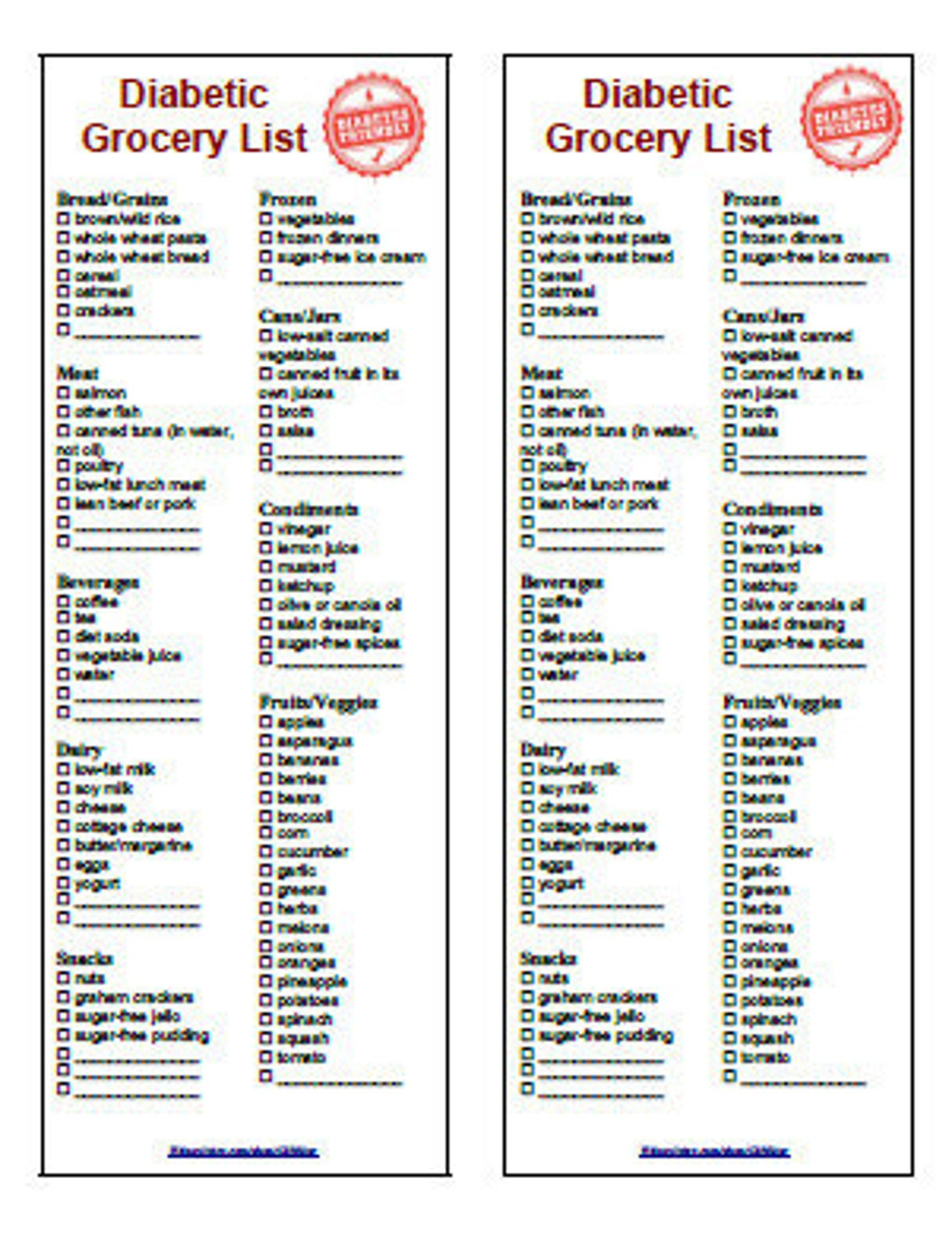 Diabetic Food Diet Grocery List 2 In 1 Printable Instant 
