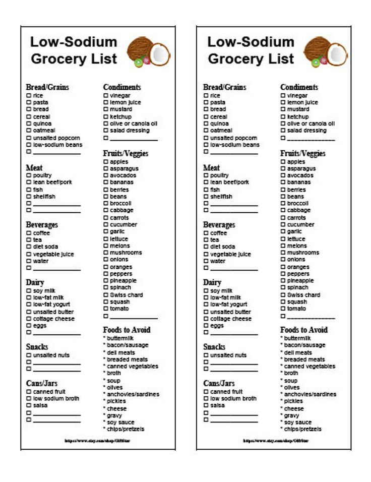 Low Sodium Grocery List Printable Instant Download In 2020 