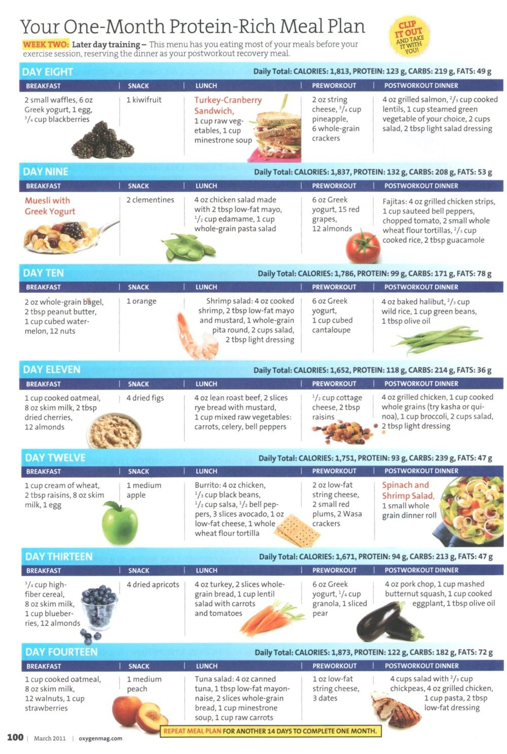 Meal Plan Workout Food Fitness Treats High Protein Recipes | Printable ...