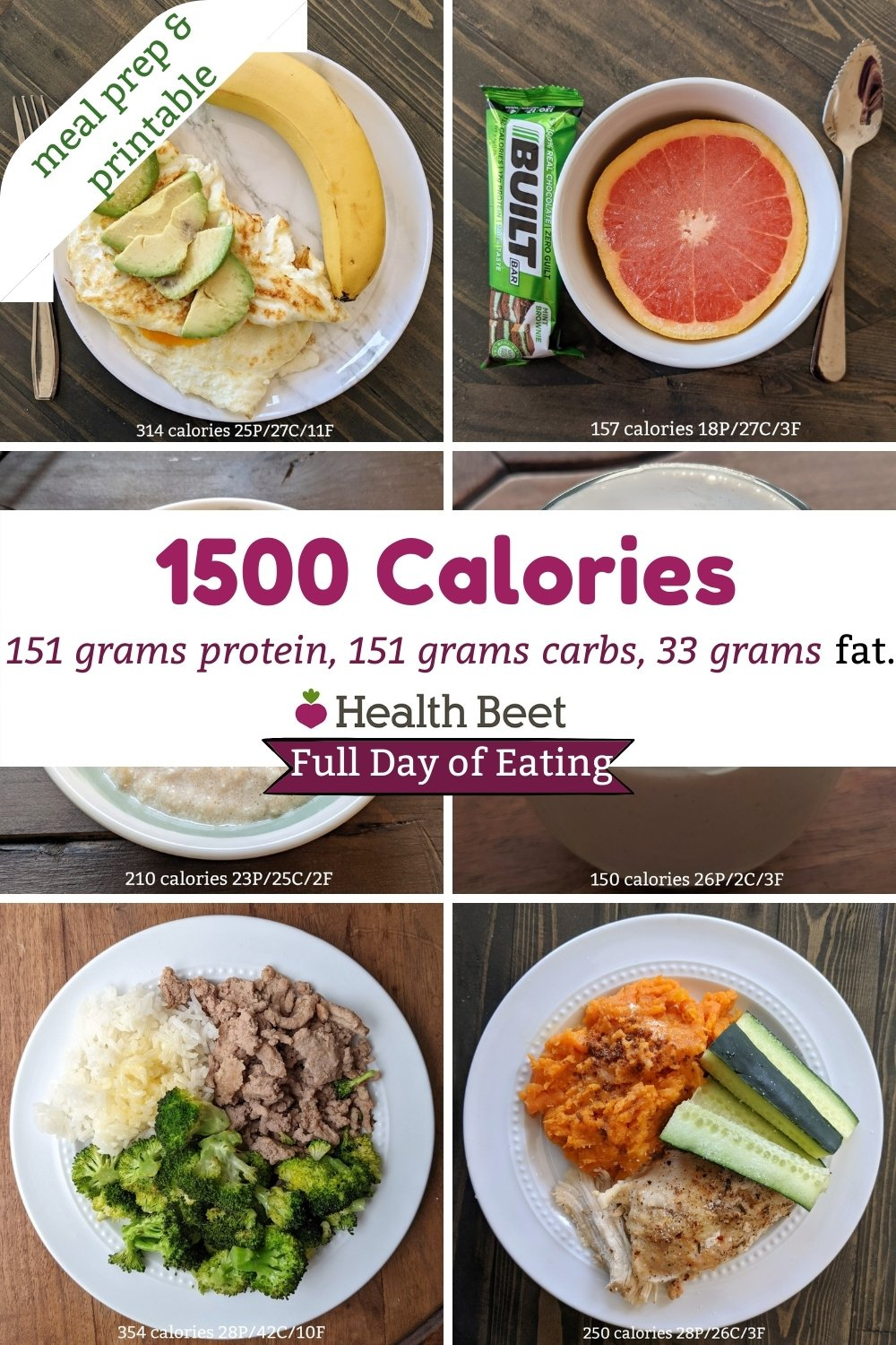 Meal Prep And Printable For 1500 Calorie Day 40 40 20 