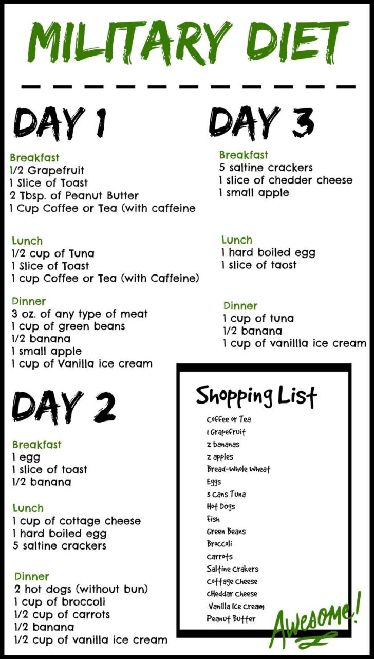 Printable 3 Day Military Diet Plan
