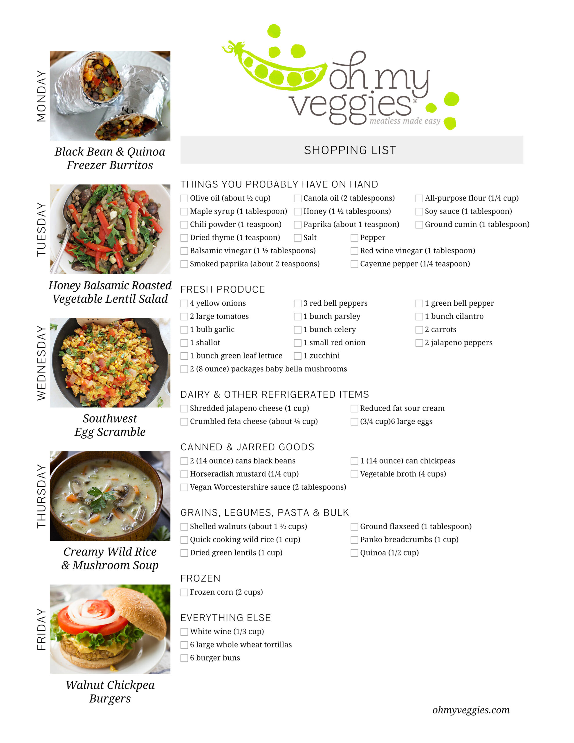 Vegetarian Meal Plan 12 19 16