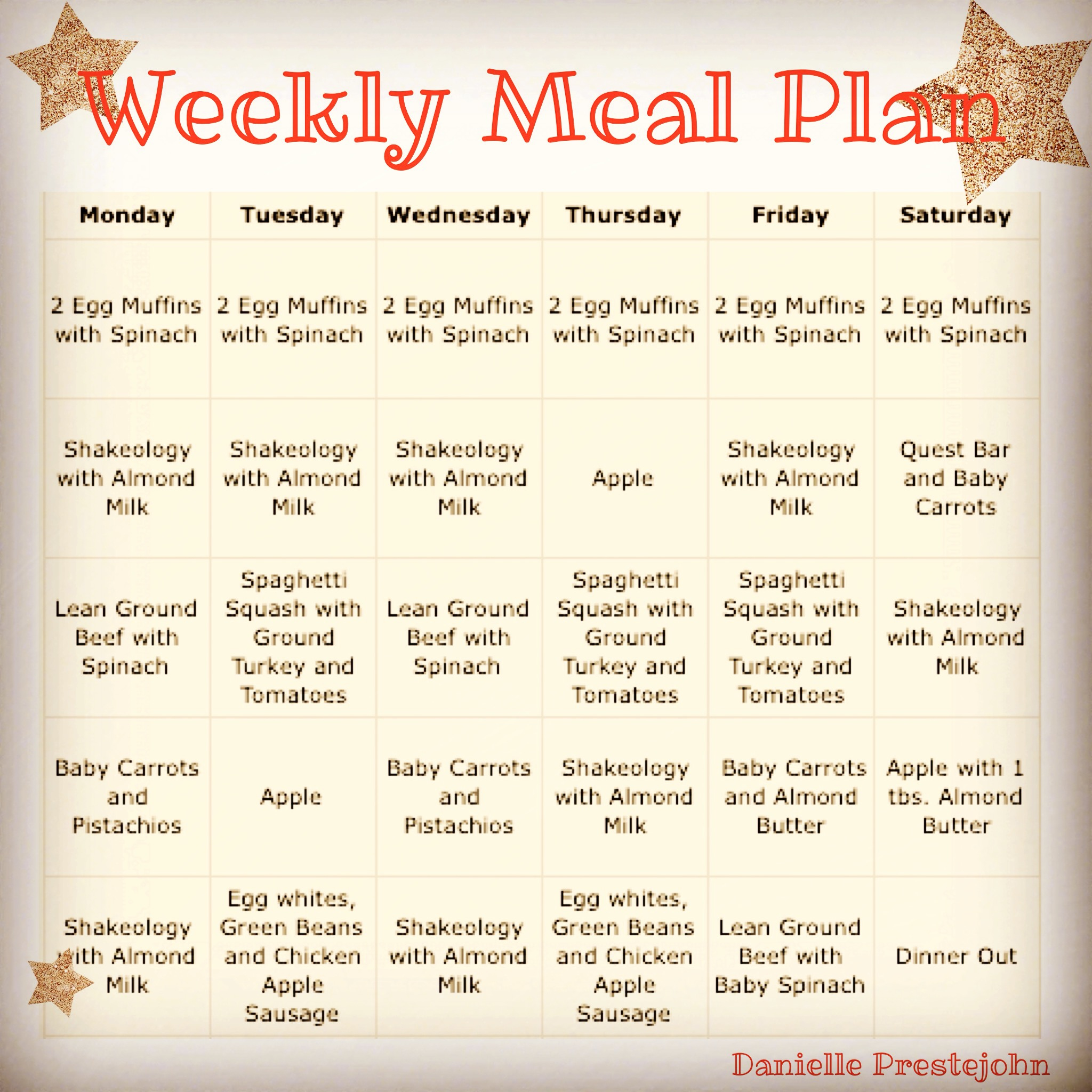 Weekly Meal Plan Danielle Prestejohn