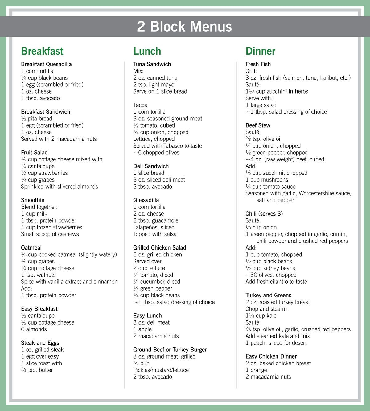 Zone Meal Plans CrossFit Community Zone Diet Meal Plan 