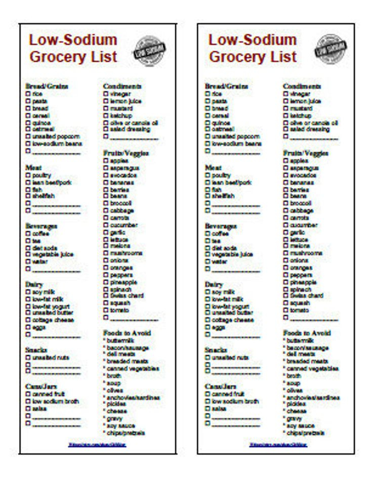 Low Sodium Diet Grocery List 2 In 1 Printable Instant 
