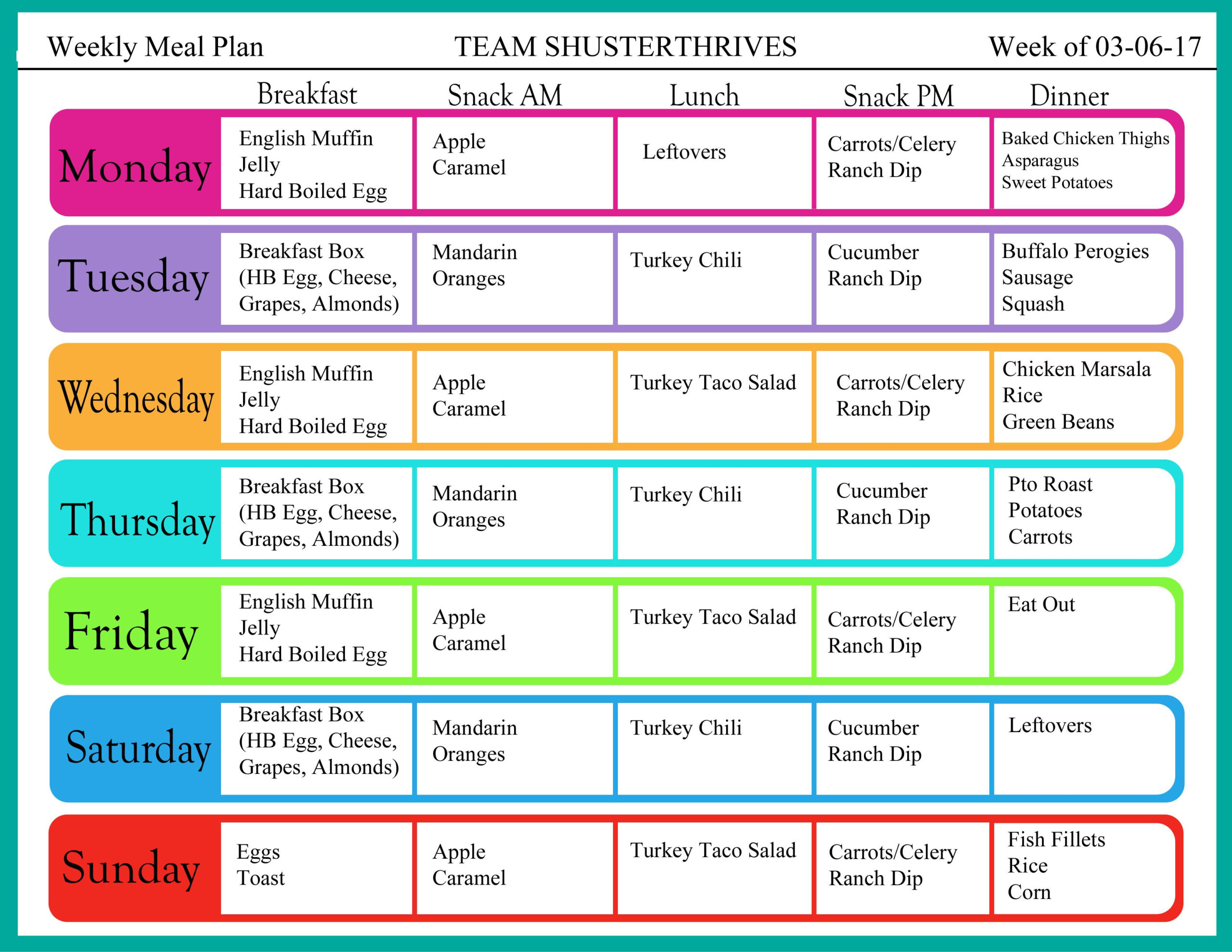 Weekly Menu Plan 03 06 17 Team Shuster Thrives Weekly 